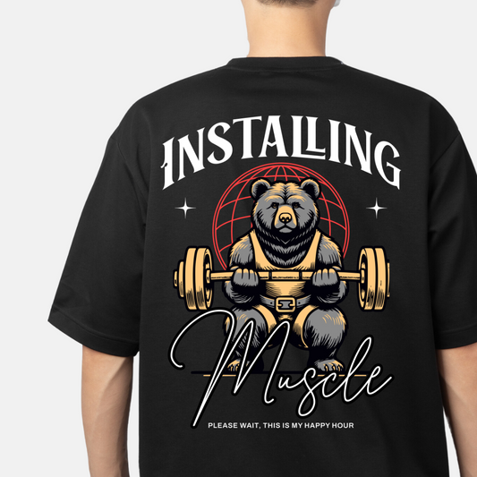 "Raw Power: Bear Oversized Tee for Gym Gains"