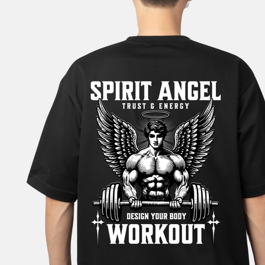 "Wings of Power: Angel-Inspired Gym Oversized T-Shirt"