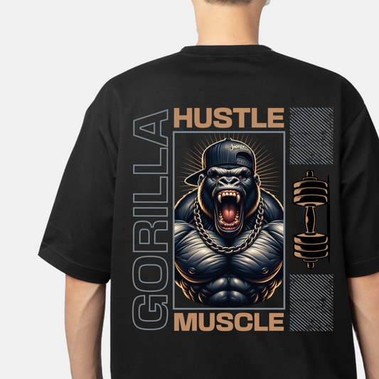 "Power Meets Comfort: Black & White Gorilla Oversized Shirt
